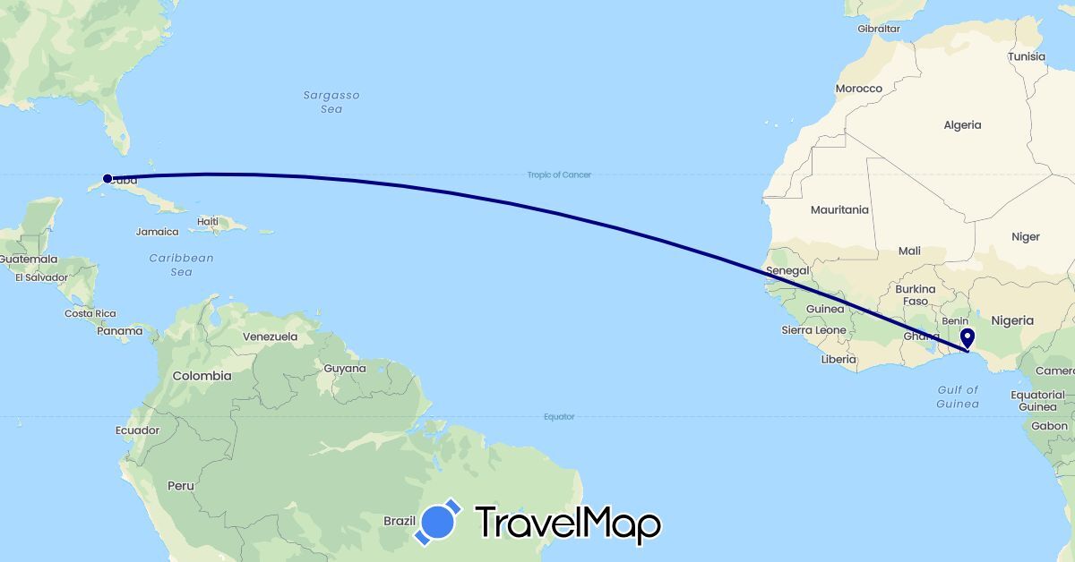 TravelMap itinerary: driving in Cuba, Nigeria (Africa, North America)